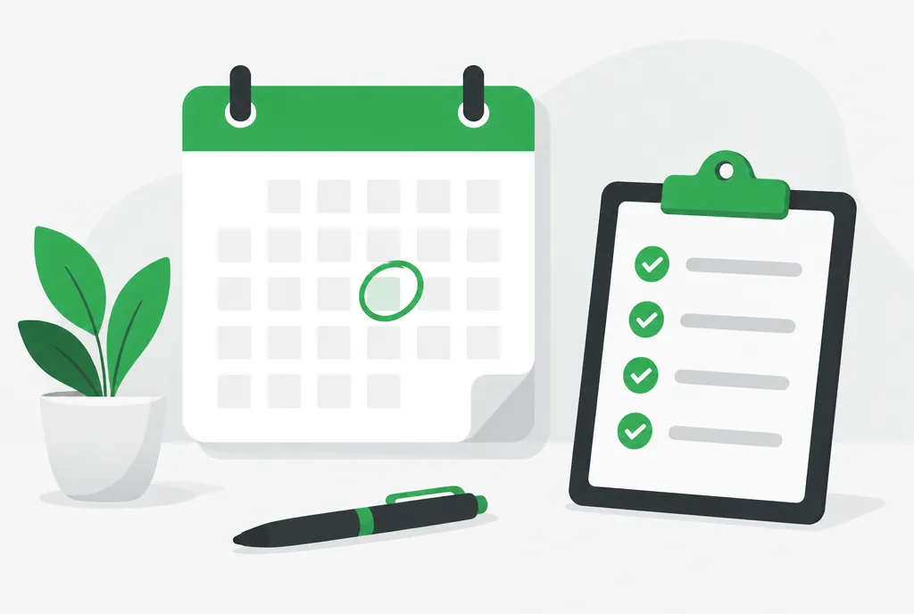 Illustration of a calendar with a circled date next to a checklist clipboard